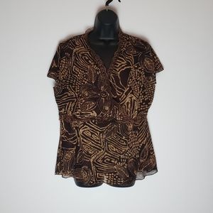 Lane Bryant Brown and Tan Cap Sleeve Blouse